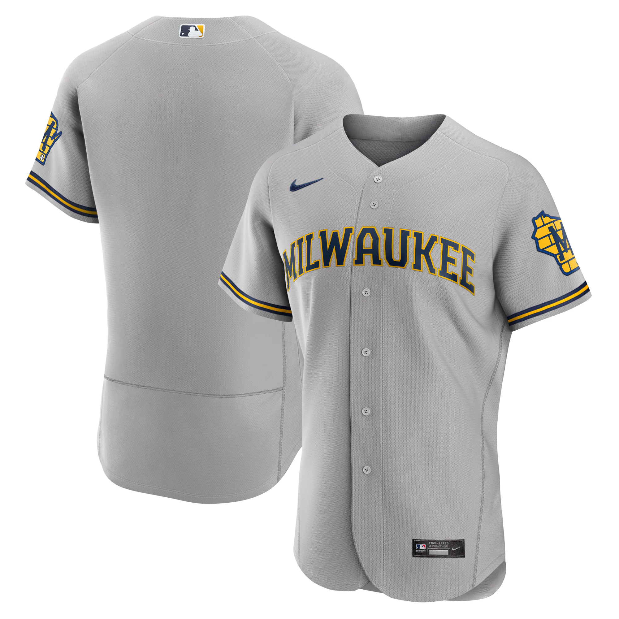 Milwaukee Brewers Road Authentic Team Logo Jersey – Gray