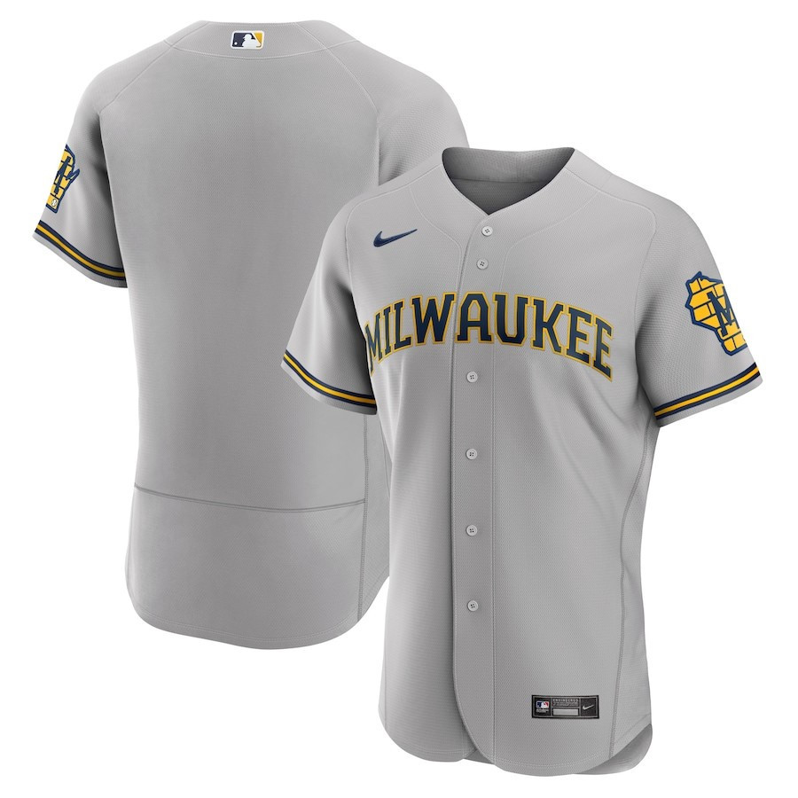 Milwaukee Brewers Road Team Logo Elite Jersey - Gray 