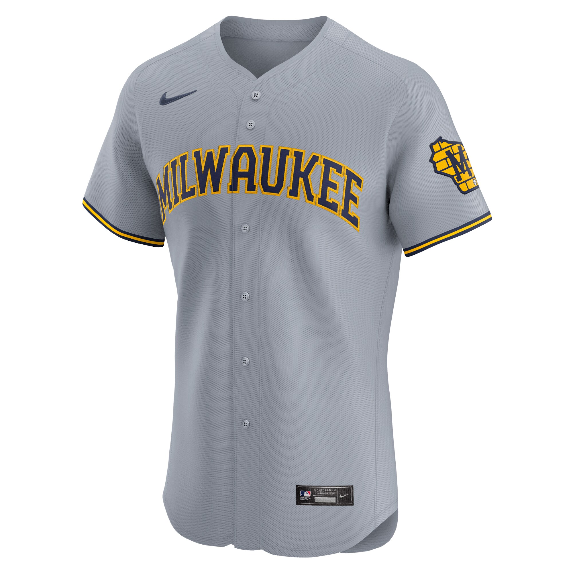 Alternative view of Milwaukee Brewers Road Vapor Premier Elite Patch Jersey - Gray