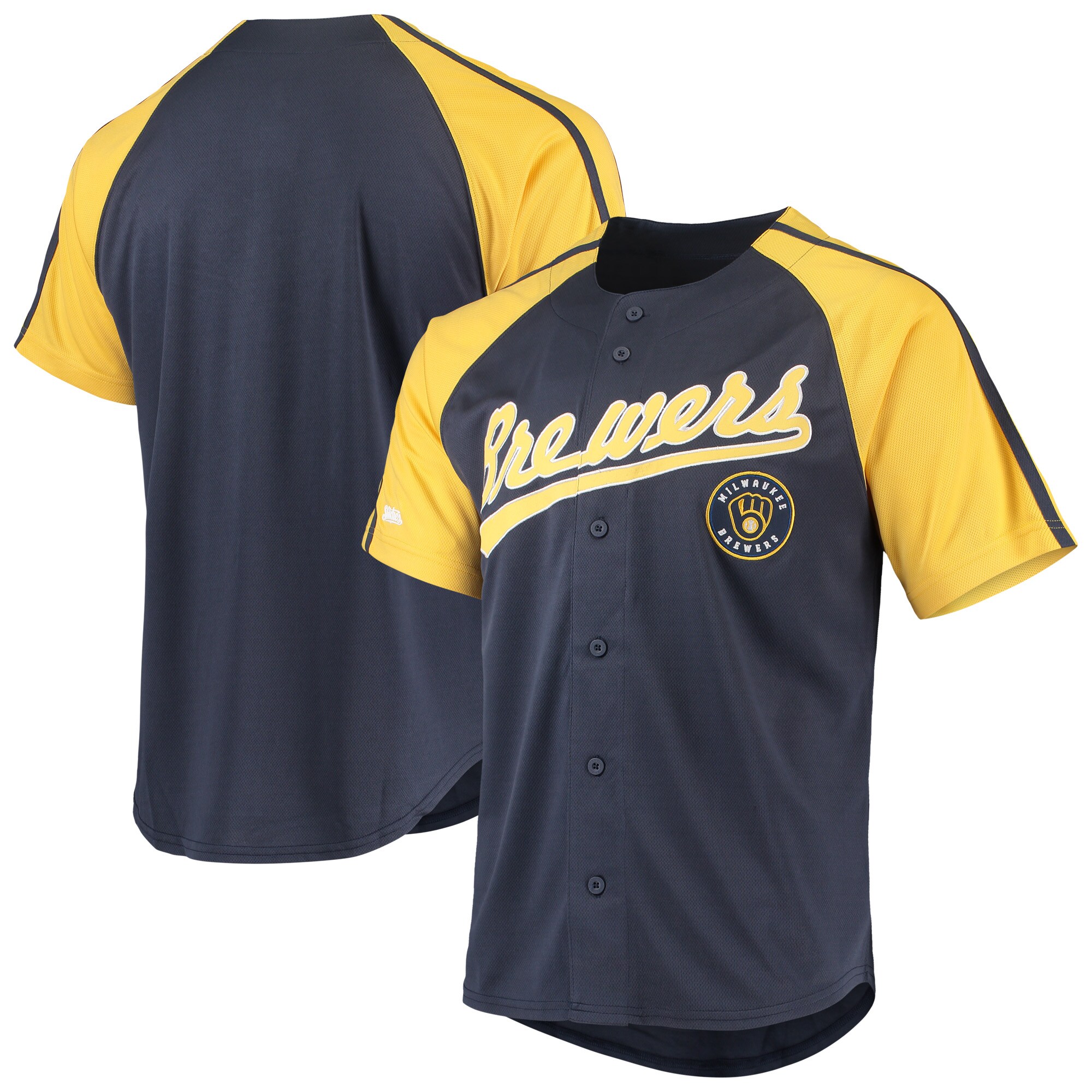 Alternative view of Milwaukee Brewers Stitches Button-down Raglan Replica Jersey – Navy