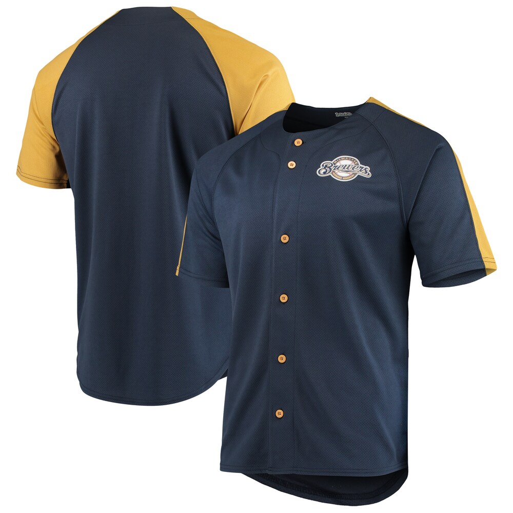 Milwaukee Brewers Stitches Logo Button-up Jersey - Navy