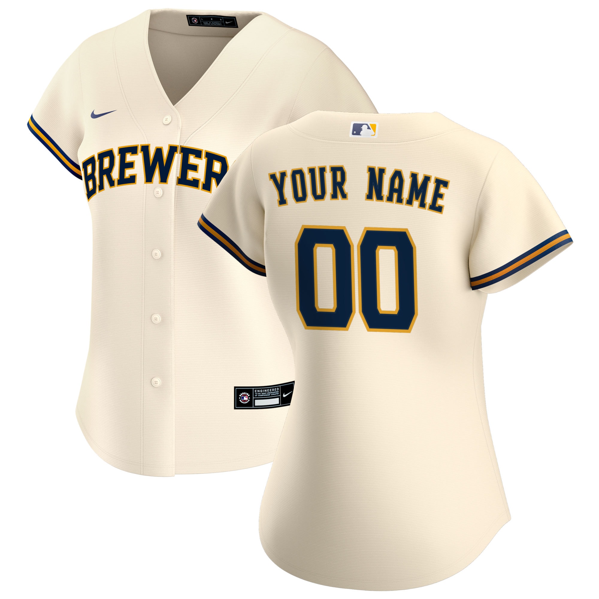 Milwaukee Brewers Women's Home Replica Custom Jersey - Cream