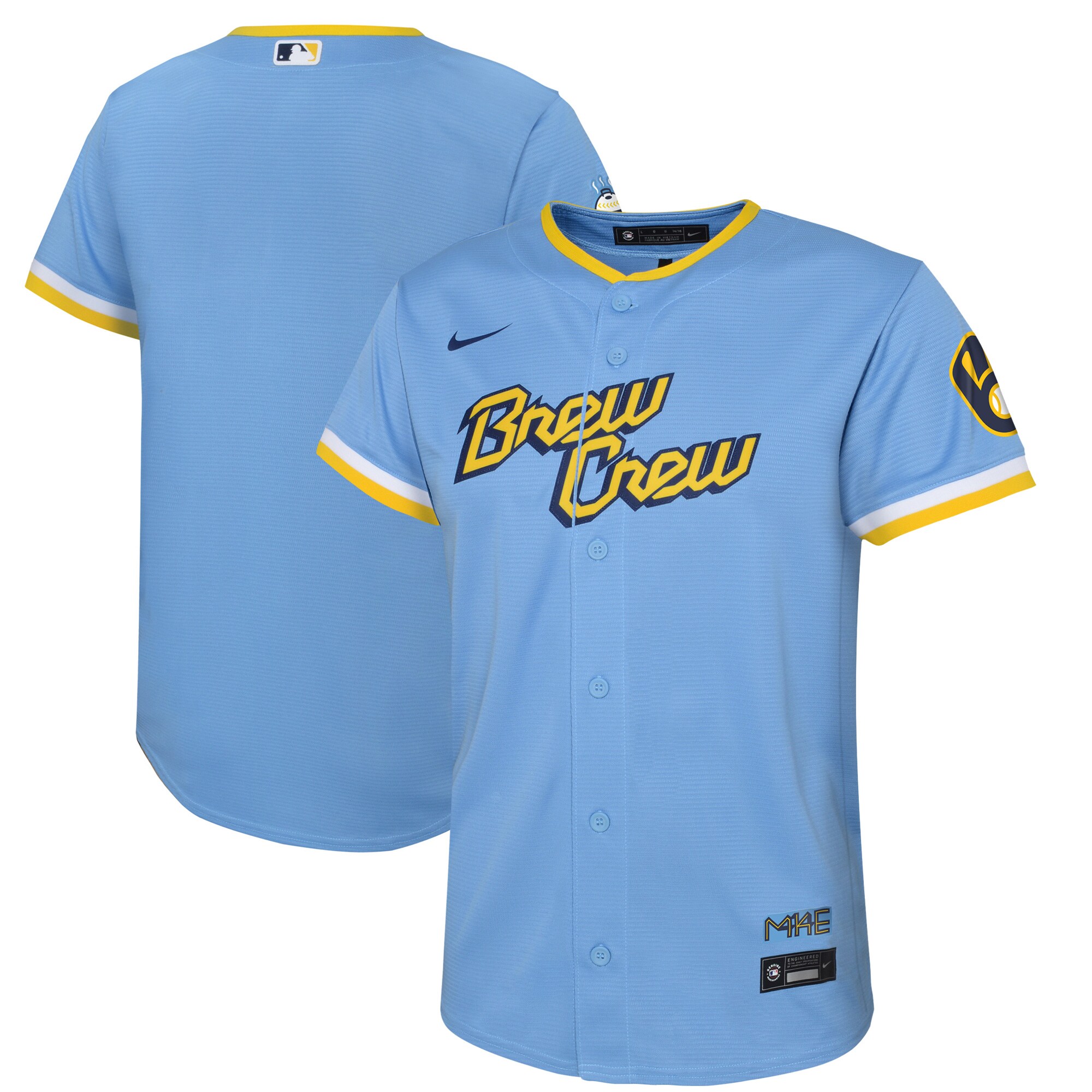 Alternative view of Milwaukee Brewers Youth 2022 City Connect Replica Team Jersey - Powder Blue