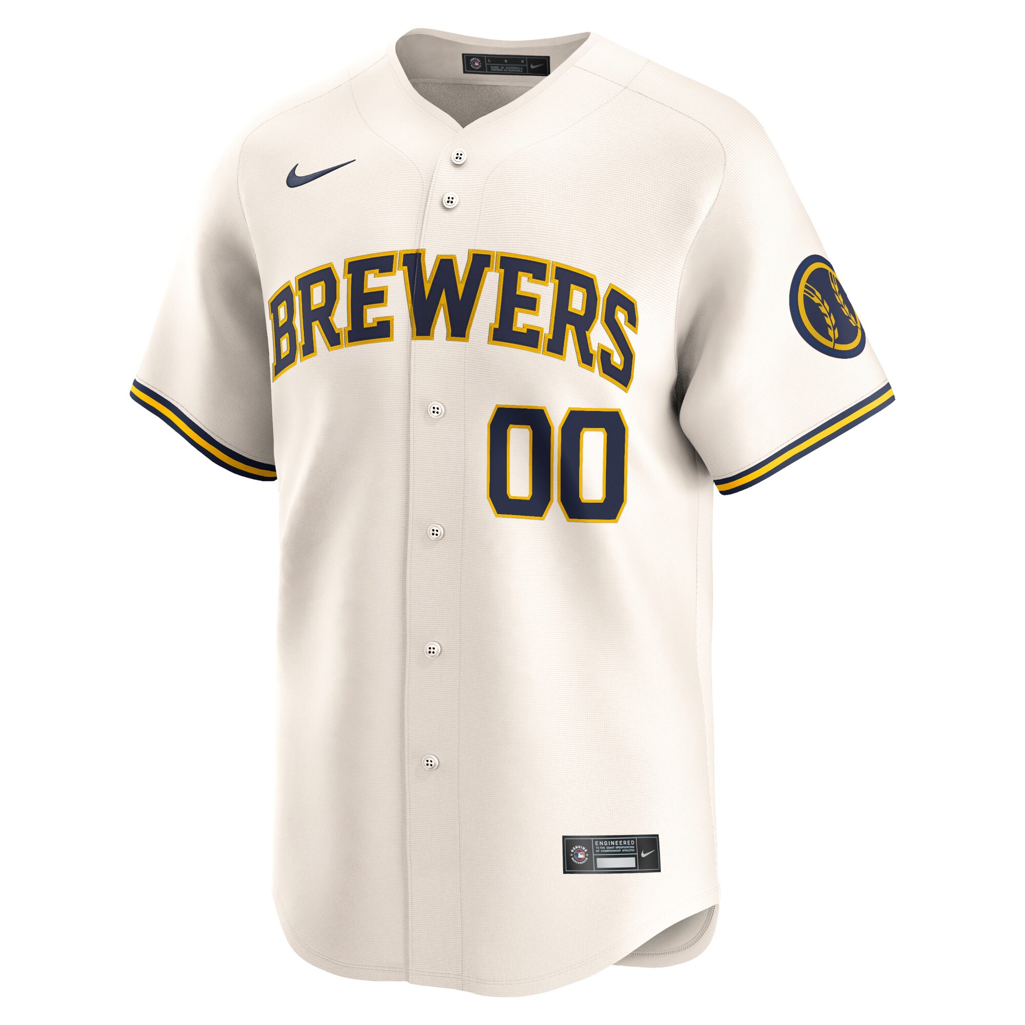 Alternative view of Milwaukee Brewers Youth Home Limited Custom Jersey - Cream