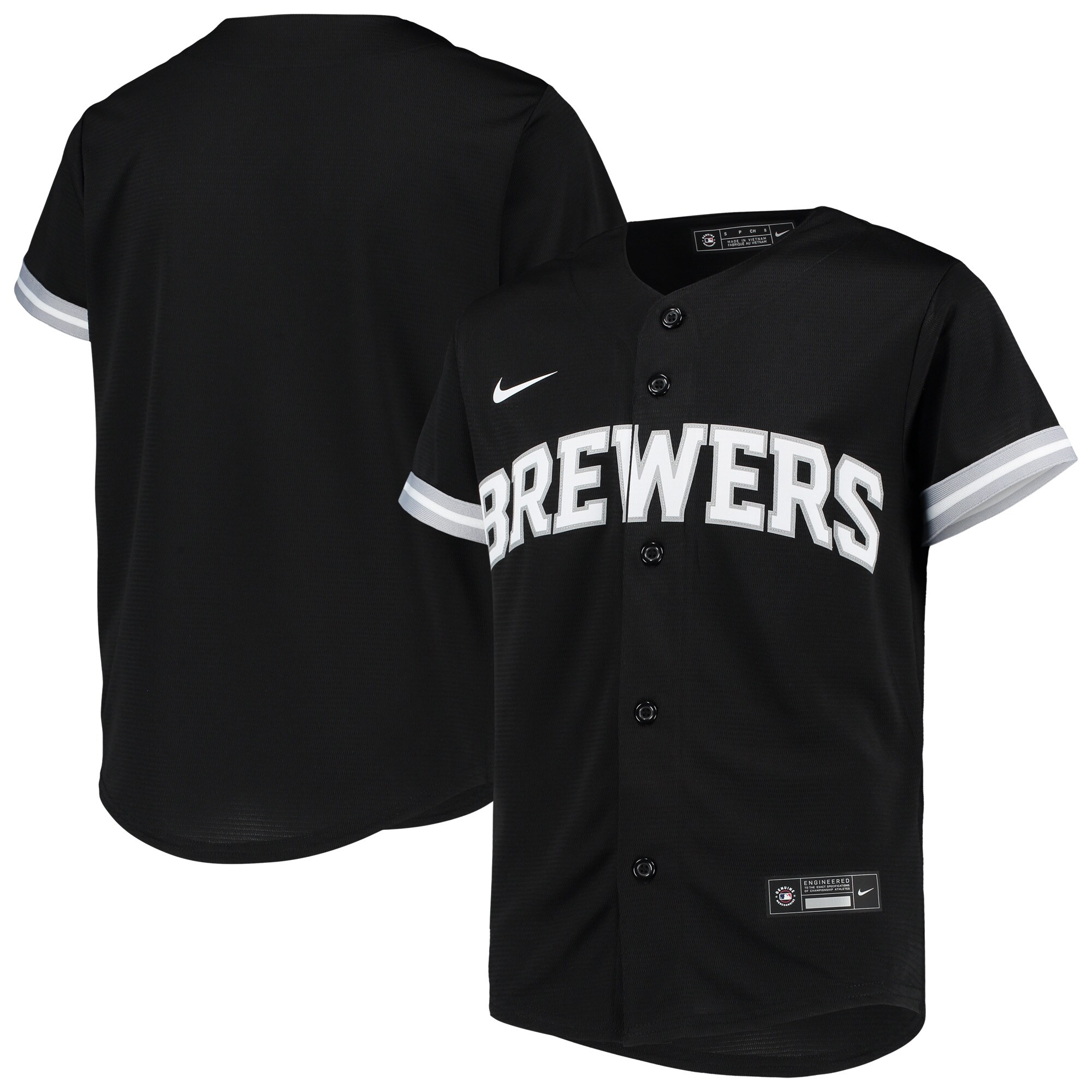 Alternative view of Milwaukee Brewers Youth Replica Team Jersey - Black/white