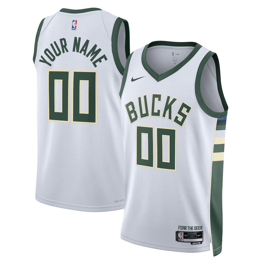 Milwaukee Bucks 2023/24 Association Swingman Custom Men Jersey - White - JS640 