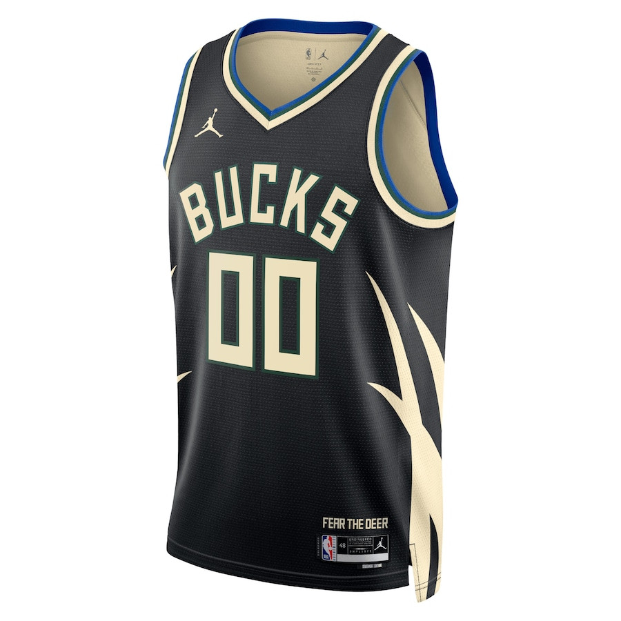 Alternative view of Milwaukee Bucks 2023/24 Statement Swingman Custom Men Jersey - Black - JS365 