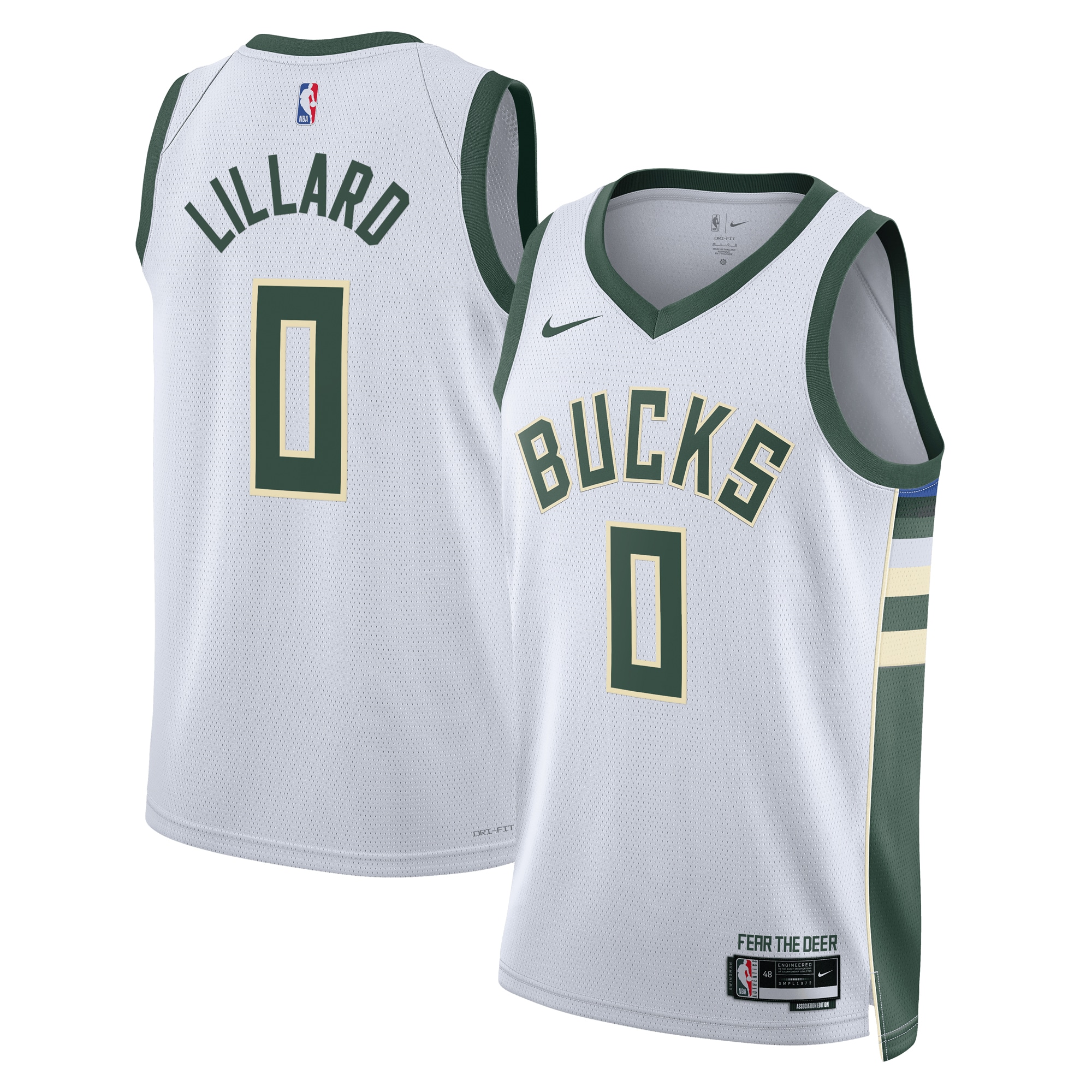 Milwaukee Bucks Association Edition Swingman Jersey - White - Damian Lillard - Unisex - JS189 