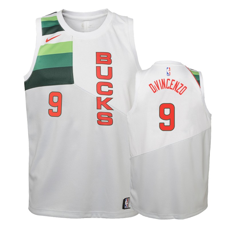 Milwaukee Bucks Donte Divincenzo #9 White 2018-19 Earned Jersey -youth