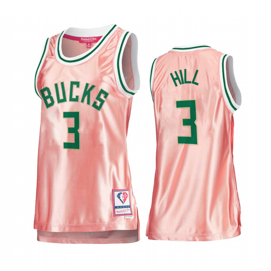 Milwaukee Bucks George Hill 3 Rose Gold Pink 75th Anniversary Women's Jersey - JS964 