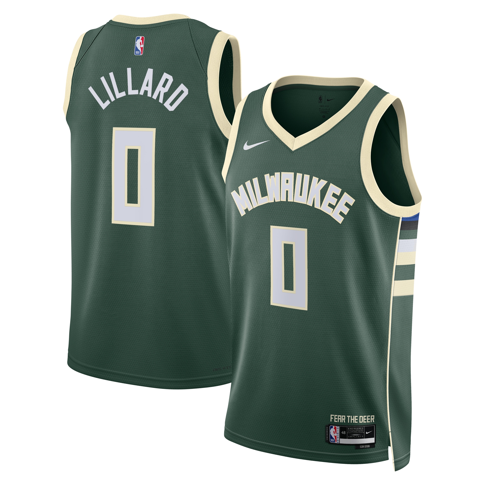 Milwaukee Bucks Icon Edition Swingman Jersey - Hunter Green - Damian Lillard - Unisex - JS442 