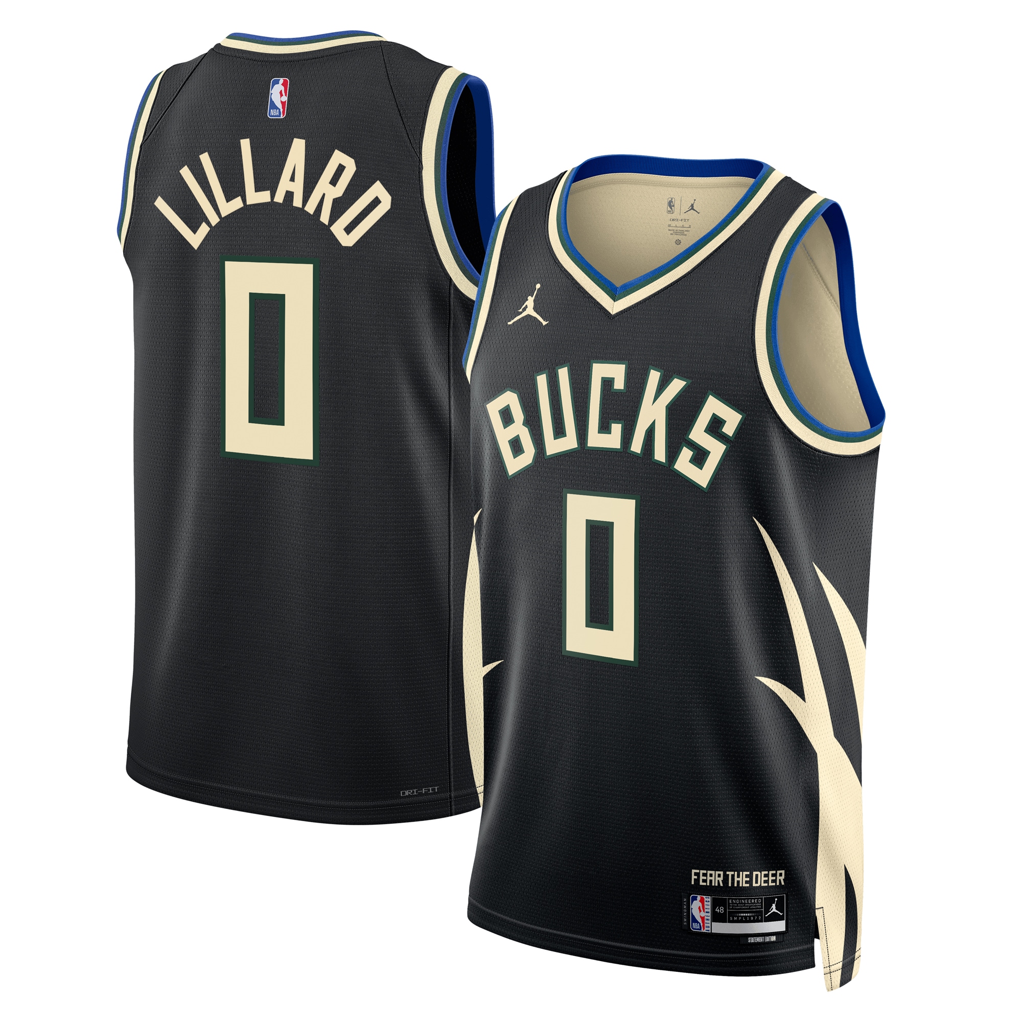 Milwaukee Bucks Jordan Statement Swingman Jersey - Black - Damian Lillard - Unisex - JS503 