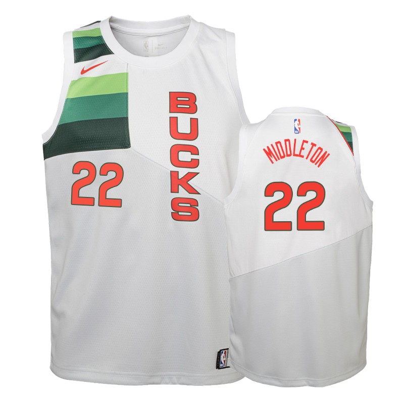 Milwaukee Bucks Khris Middleton #22 White 2018-19 Earned Jersey -youth