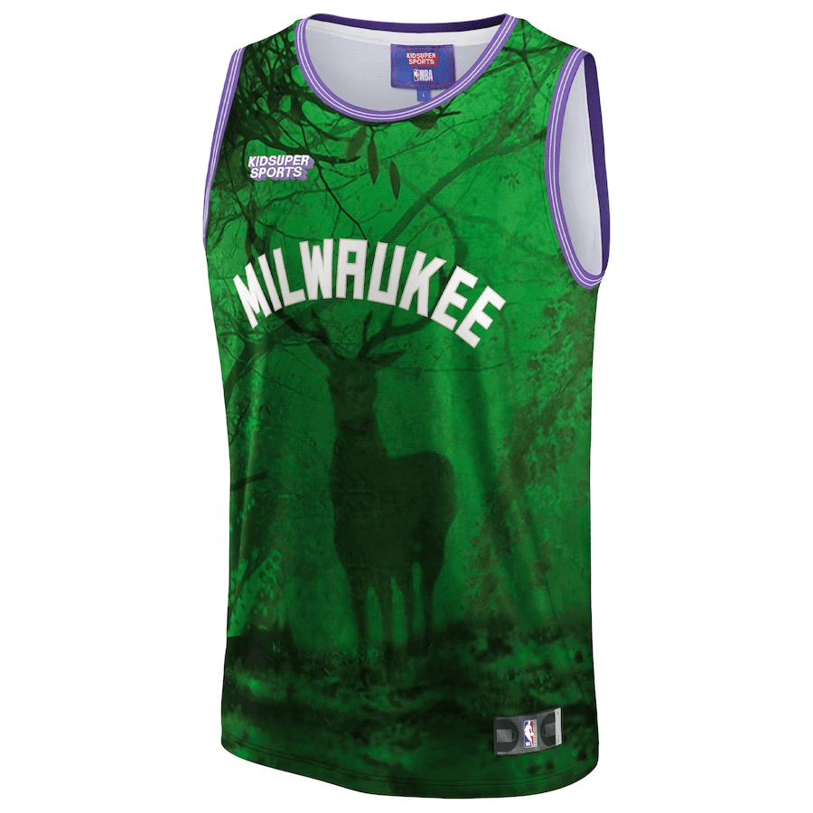 Alternative view of Milwaukee Bucks NBA & KidSuper Studios Unisex Hometown Jersey - Green - JS744 