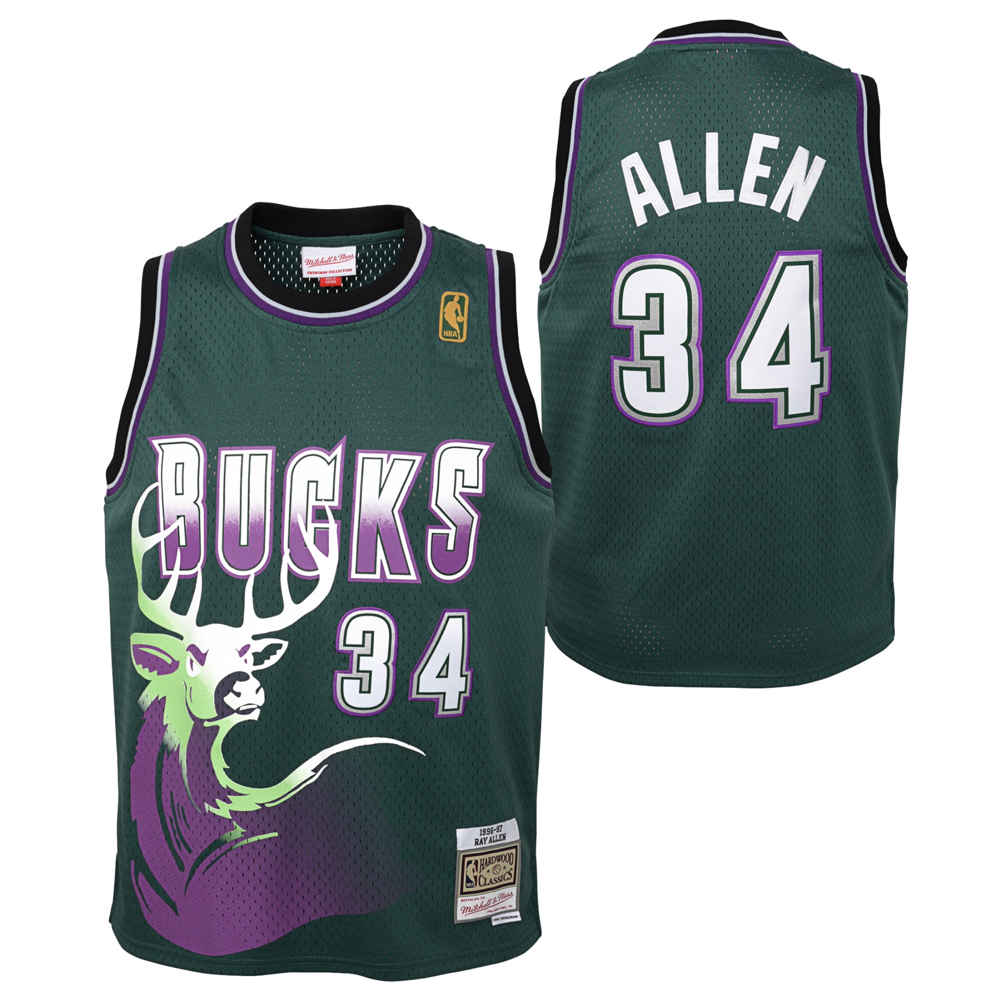 Milwaukee Bucks Ray Allen 1996-97 Hardwood Classics Swingman Jersey - Fir - Youth - JS862 