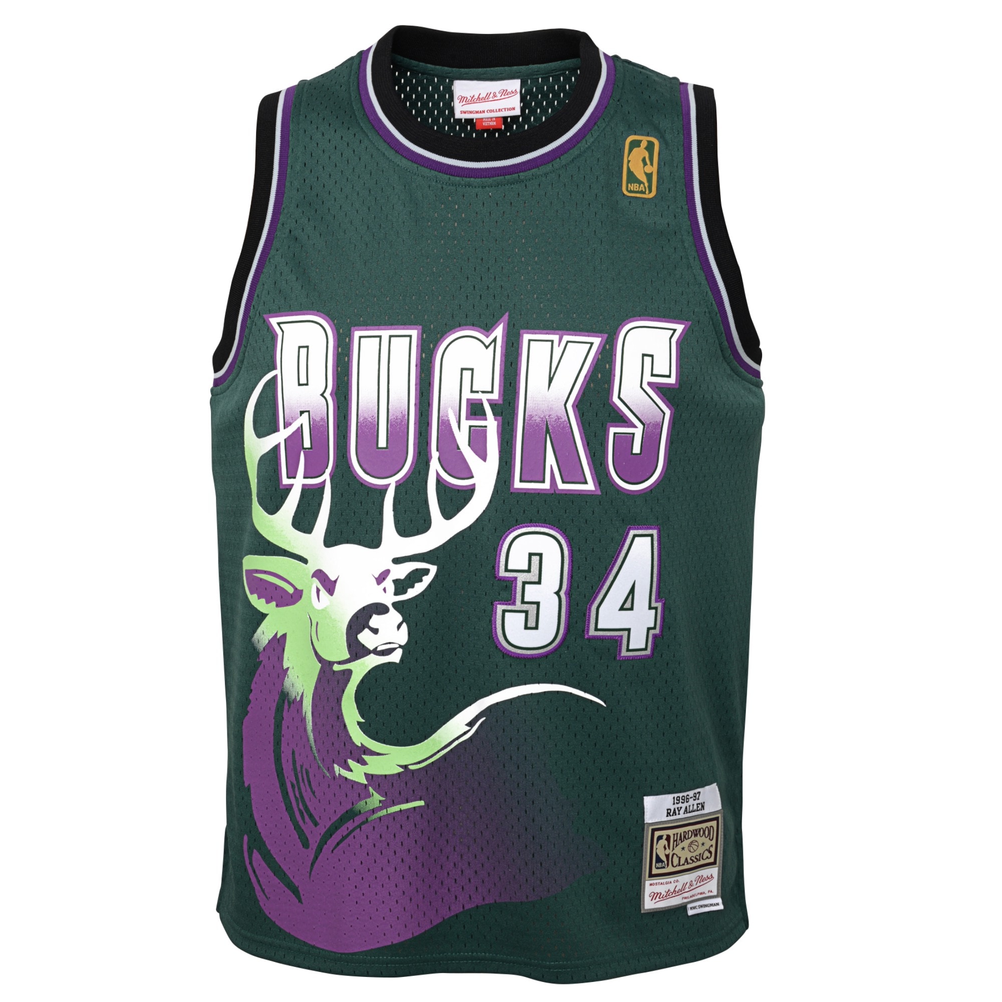 Alternative view of Milwaukee Bucks Ray Allen 1996-97 Hardwood Classics Swingman Jersey - Fir - Youth - JS862 