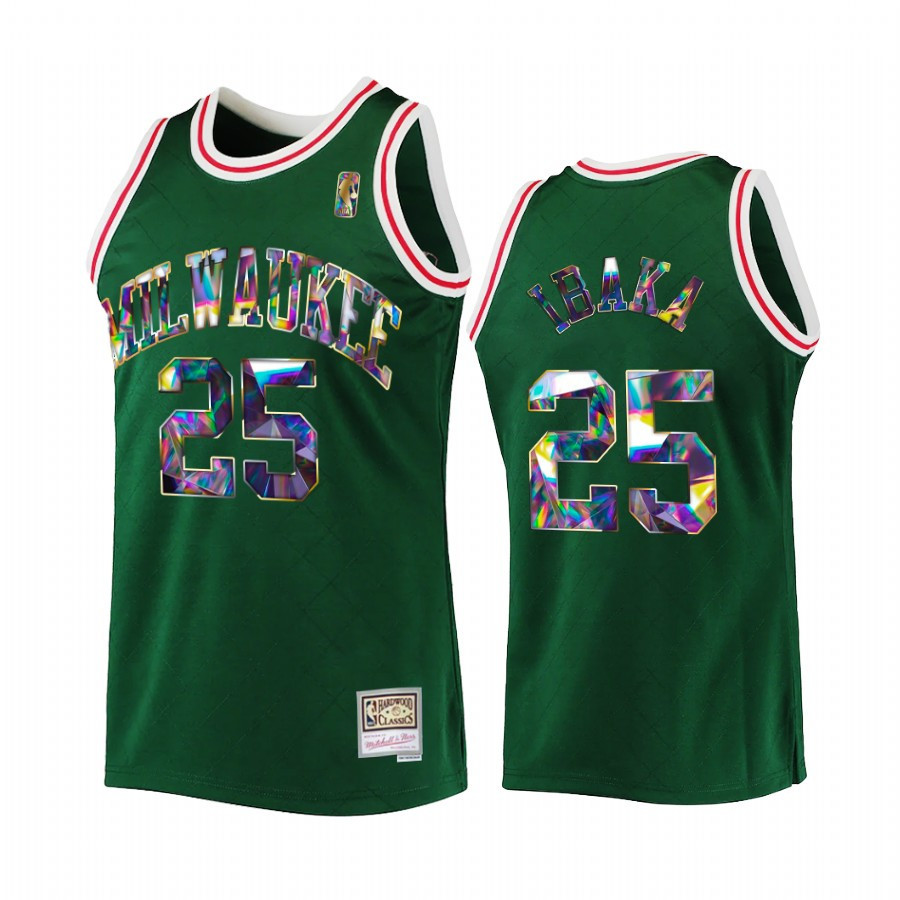 Milwaukee Bucks Serge Ibaka 25 Green NBA 75th Diamond Badge Men Jersey Throwback - JS822 