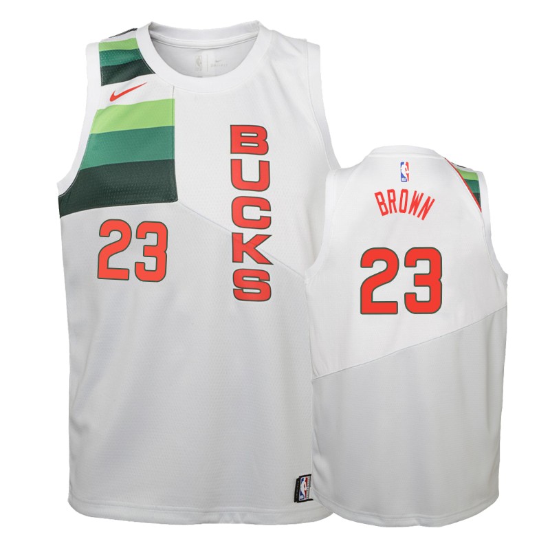 Milwaukee Bucks Sterling Brown #23 White 2018-19 Earned Jersey -youth