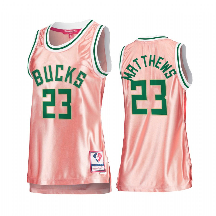 Milwaukee Bucks Wesley Matthews 23 Rose Gold Pink 75th Anniversary Women's Jersey - JS236 
