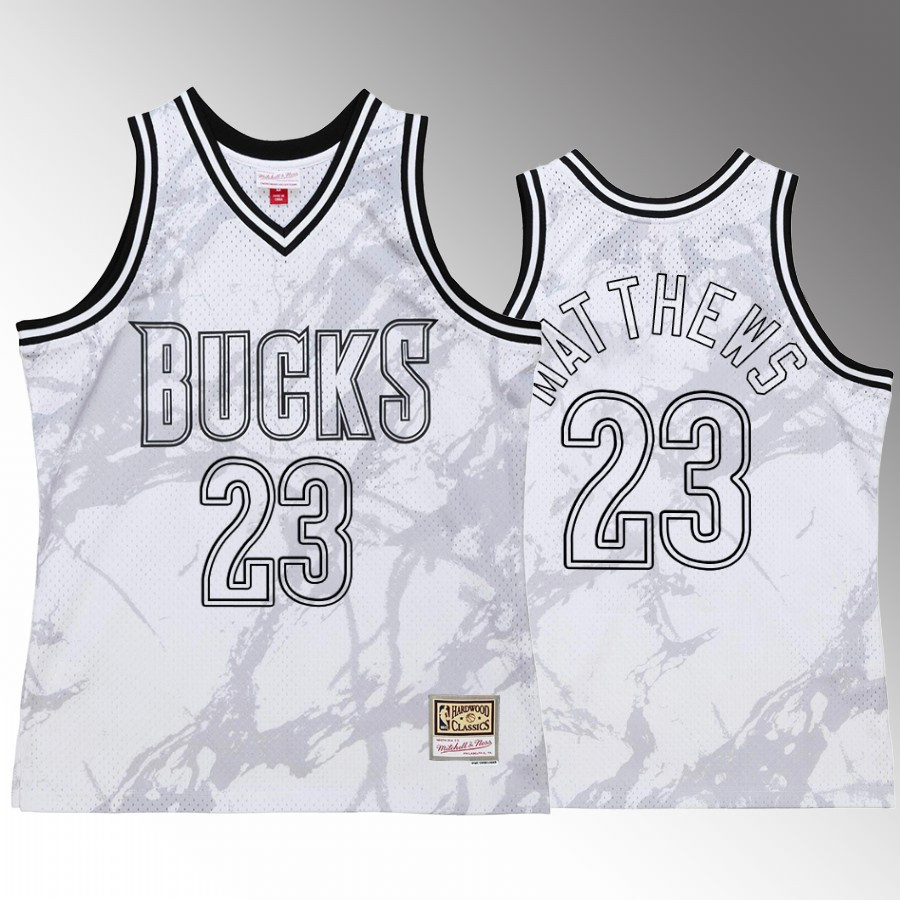 Milwaukee Bucks Wesley Matthews 23 White Marble Men Jersey Hardwood Classics - JS111 