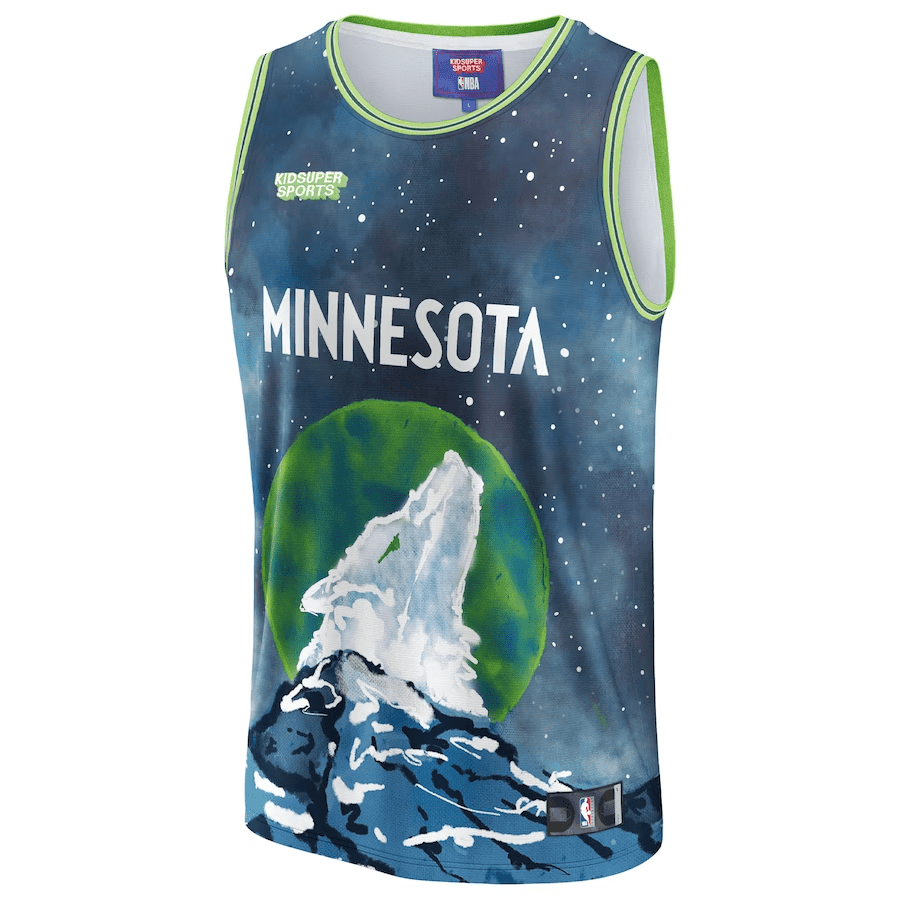Alternative view of Minnesota Timberwolves NBA & KidSuper Studios Unisex Hometown Jersey - Blue - JS422 