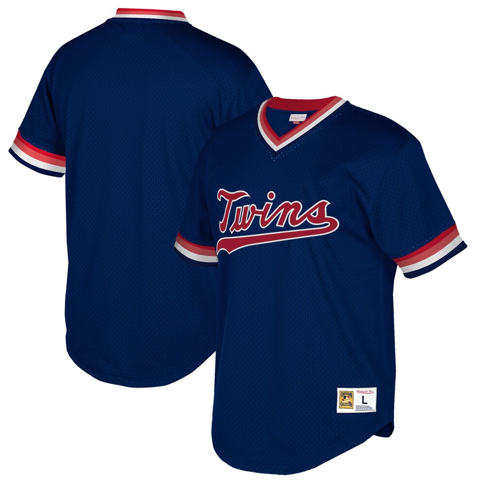 Minnesota Twins Mitchell & Ness Cooperstown Collection Mesh Wordmark V-neck Jersey - Navy