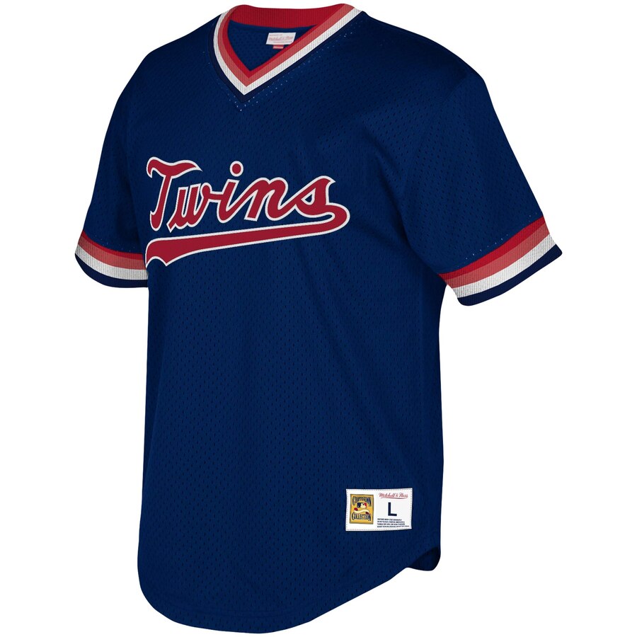 Alternative view of Minnesota Twins Mitchell & Ness Youth Cooperstown Collection Mesh Wordmark V-neck Jersey - Navy