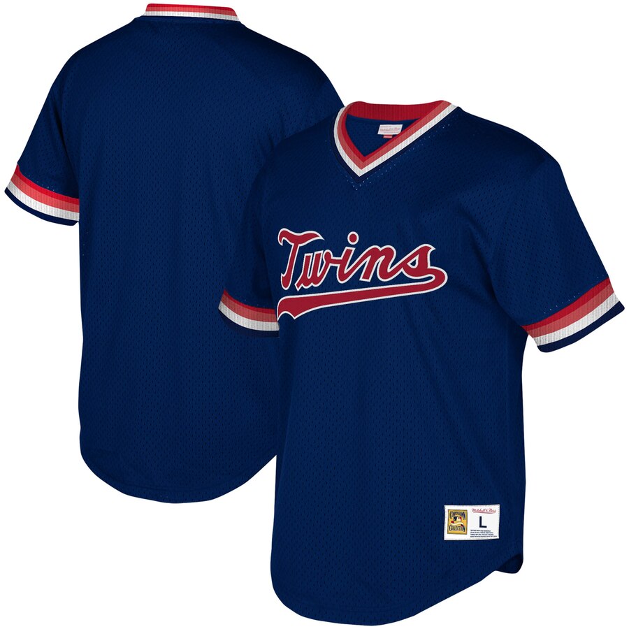 Minnesota Twins Mitchell & Ness Youth Cooperstown Collection Mesh Wordmark V-neck Jersey - Navy