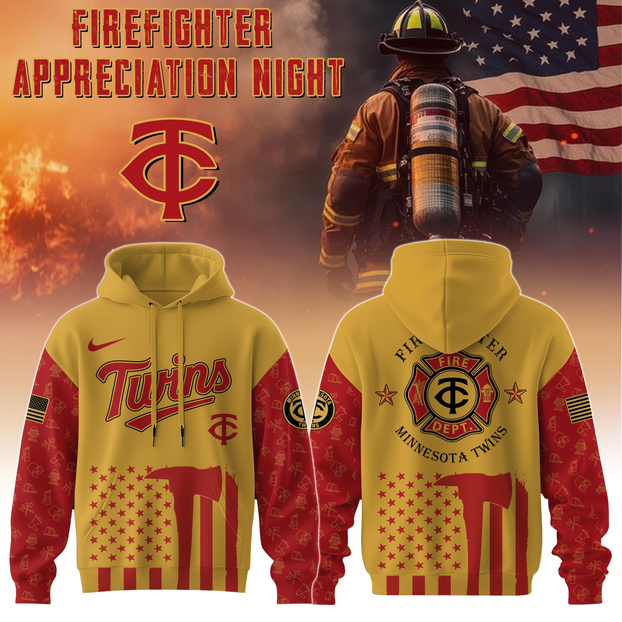 Minnesota Twins Mlb X Firefighter Appreciation Night Special Edition Custom Hoodie 2025