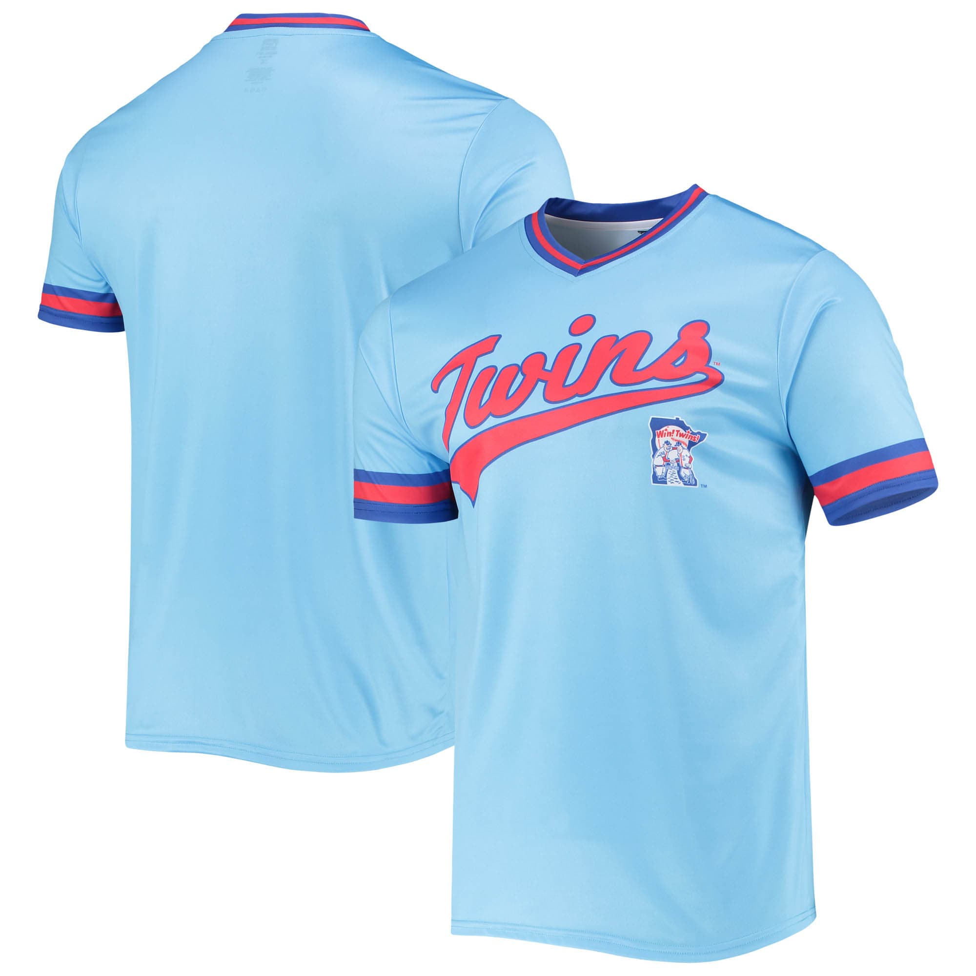 Minnesota Twins Stitches Cooperstown Collection V-neck Team Color Jersey - Light Blue/royal