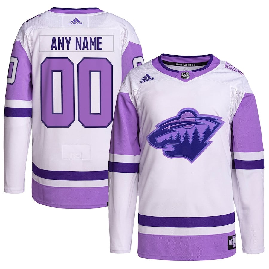 Minnesota Wild Hockey Fights Cancer Primegreen Custom Men Jersey - White/Purple - JS727 