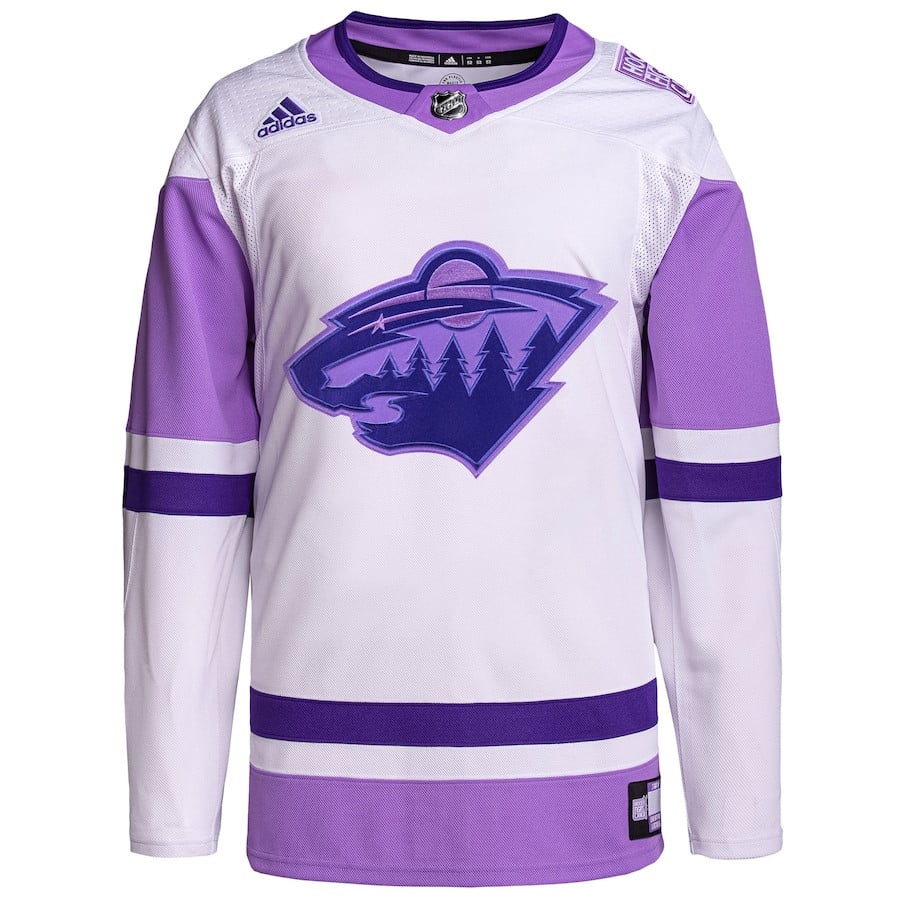 Alternative view of Minnesota Wild Hockey Fights Cancer Primegreen Men Jersey - White/Purple - JS261 