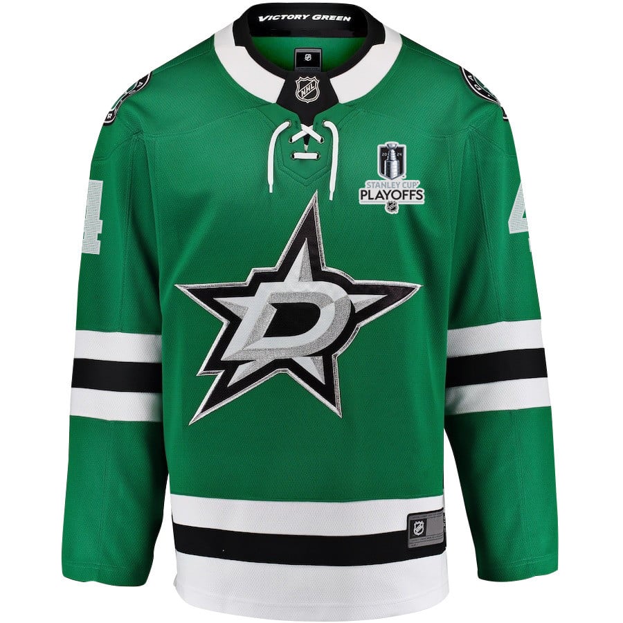 Alternative view of Miro Heiskanen 4 Dallas Stars 2024 NHL Playoffs Patch Home Jersey - Men, Green - JS345 