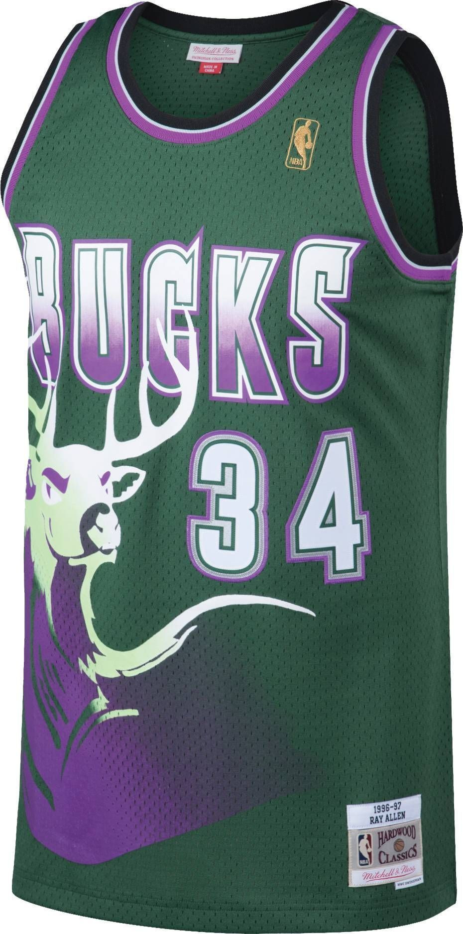 Alternative view of Mitchell & Ness Men's Milwaukee Bucks Ray Allen 34 Swingman Jersey - JS621 