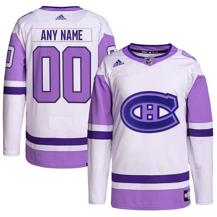 Montreal Canadiens Hockey Fights Cancer Primegreen Custom Men Jersey - White/Purple - JS158 