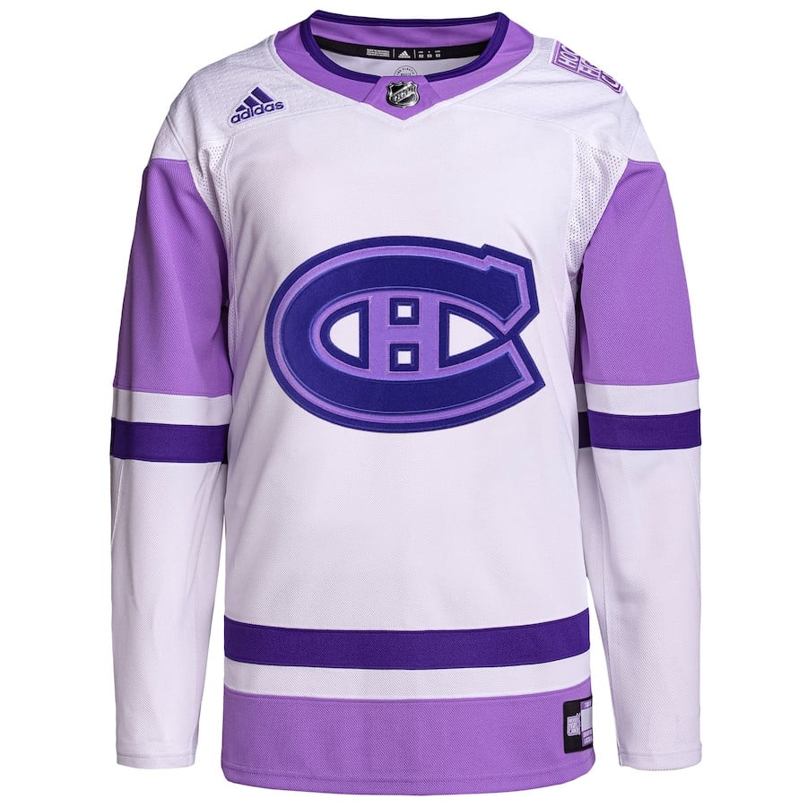 Alternative view of Montreal Canadiens Hockey Fights Cancer Primegreen Men Jersey - White/Purple - JS338 