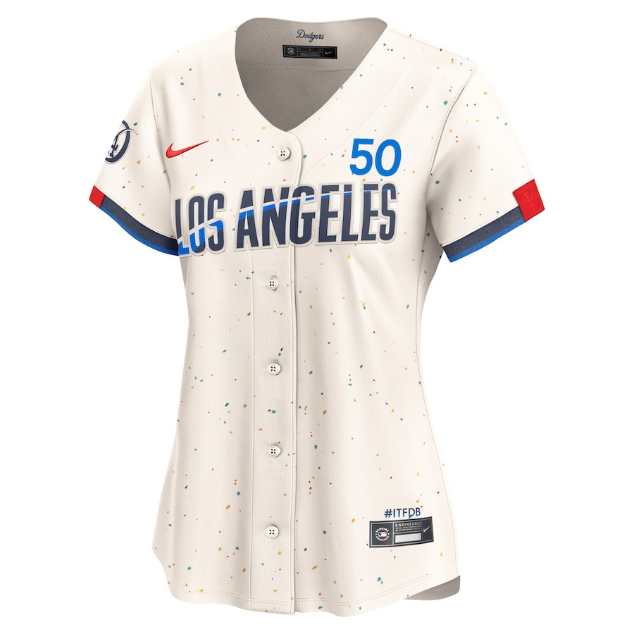 Alternative view of Mookie Betts 50 Los Angeles Dodgers 2024 City Connect Limited Women Jersey - Cream 