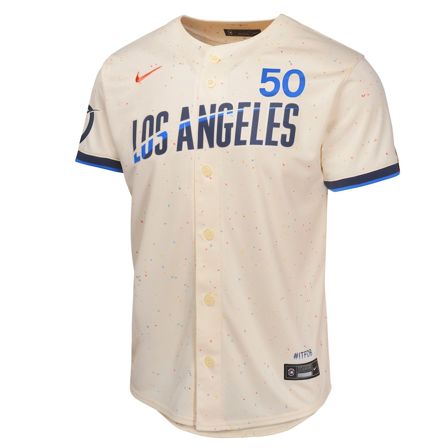 Alternative view of Mookie Betts 50 Los Angeles Dodgers 2024 City Connect Limited Youth Jersey - Cream 