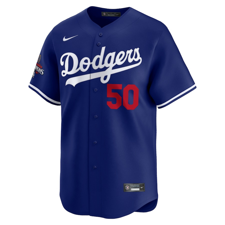 Alternative view of Mookie Betts 50 Los Angeles Dodgers 2024 World Series Champions Alternate Limited Player Men Jersey - Royal 