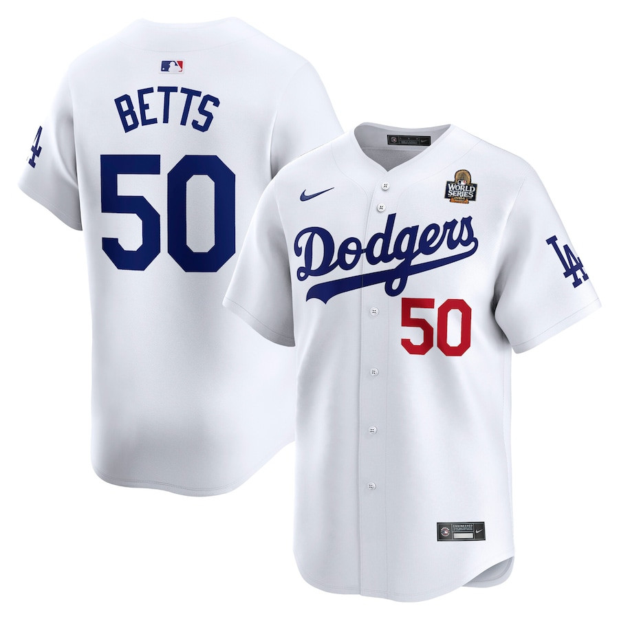 Mookie Betts 50 Los Angeles Dodgers 2024 World Series Home Limited Player Men Jersey - White 