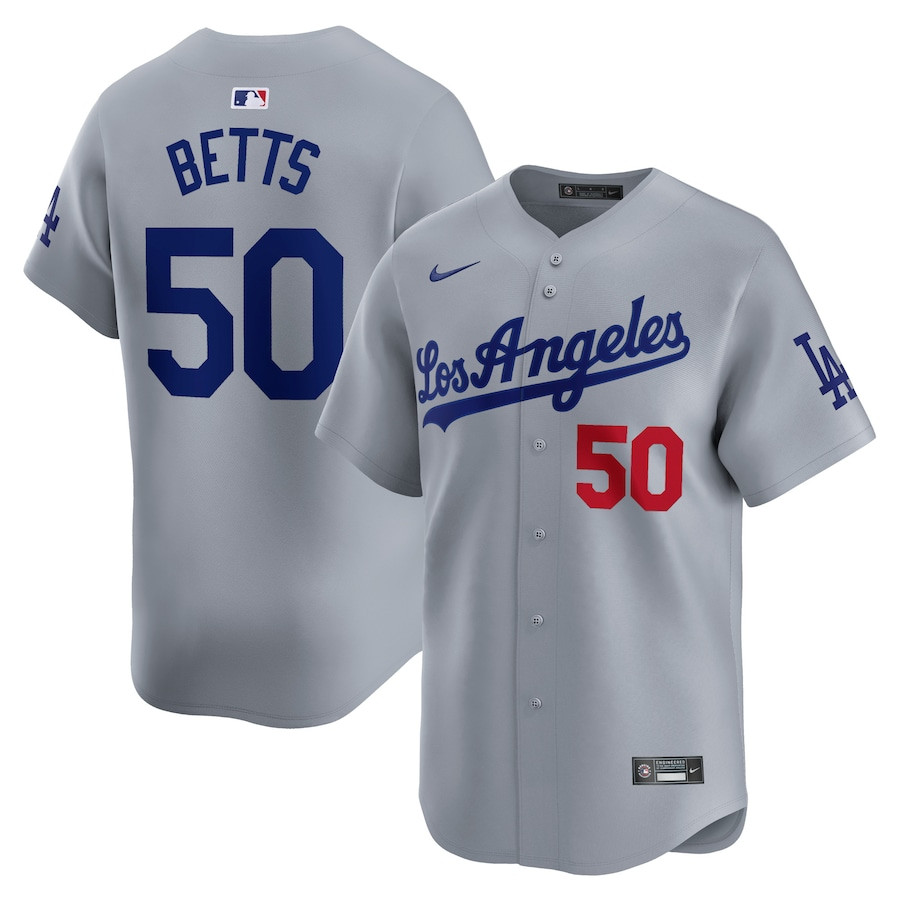 Mookie Betts 50 Los Angeles Dodgers Away Limited Player Men Jersey - Gray 