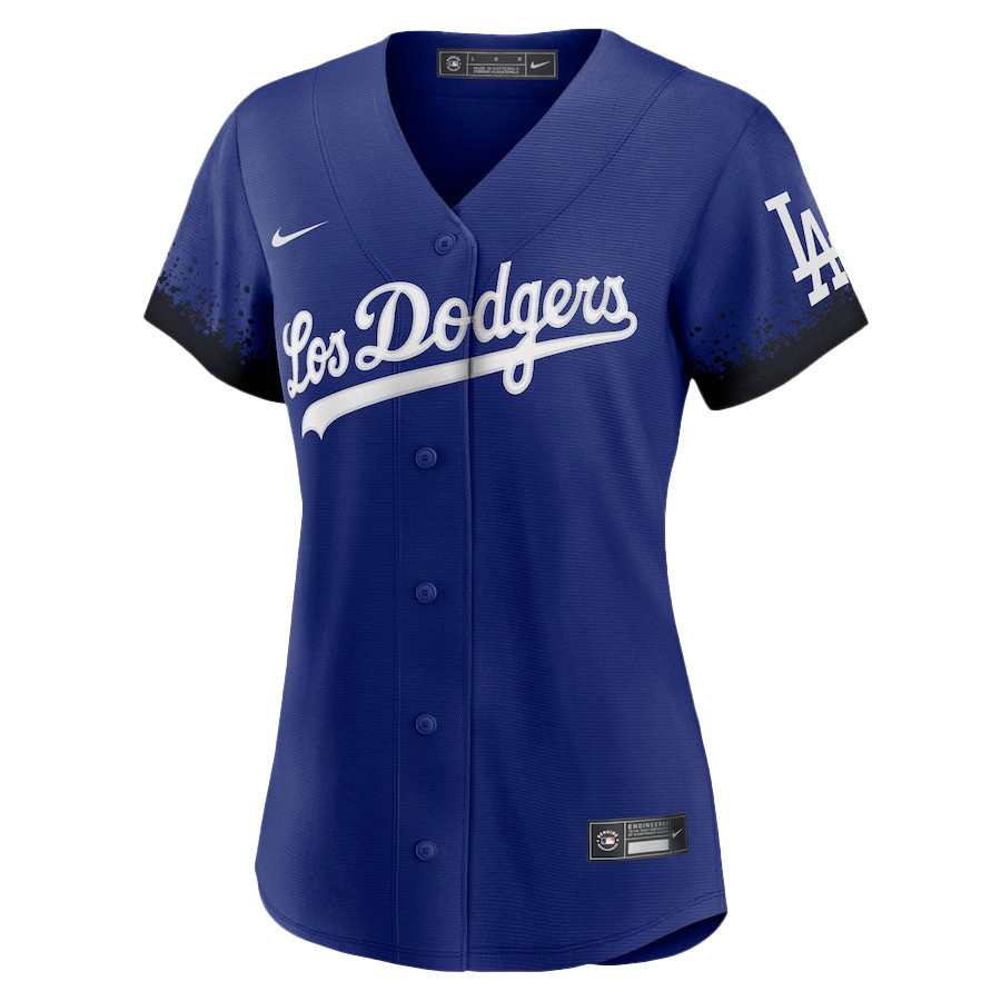 Alternative view of Mookie Betts 50 Los Angeles Dodgers Posture 2023 City Connect Player Women Jersey - Royal 