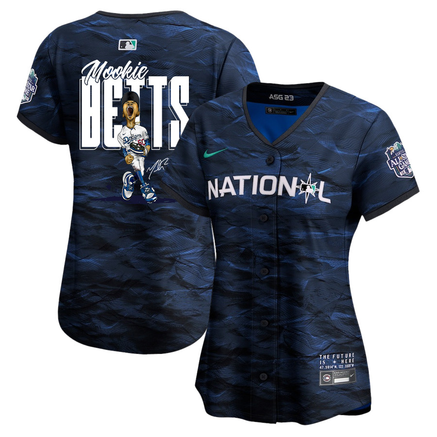 Mookie Betts 50 Los Angeles Dodgers Signed Cartoon 2023 All-Star Game Limited Player Women Jersey - Royal 