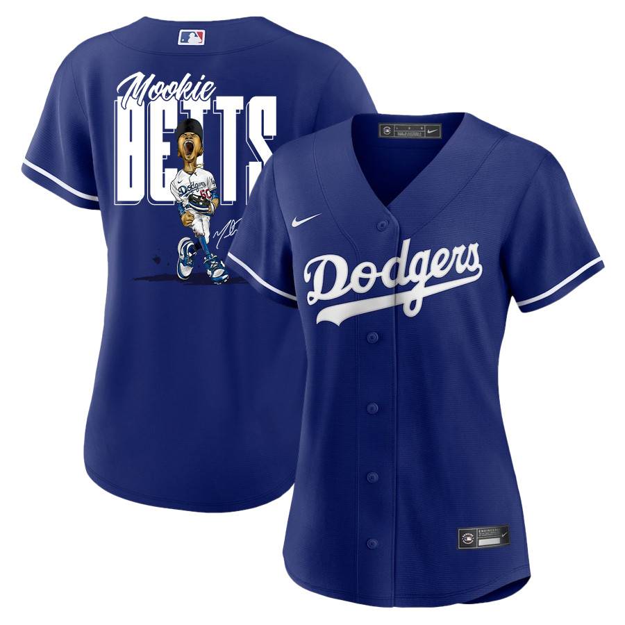 Mookie Betts 50 Los Angeles Dodgers Signed Cartoon 2023 Alternate Player Women Jersey - Royal 