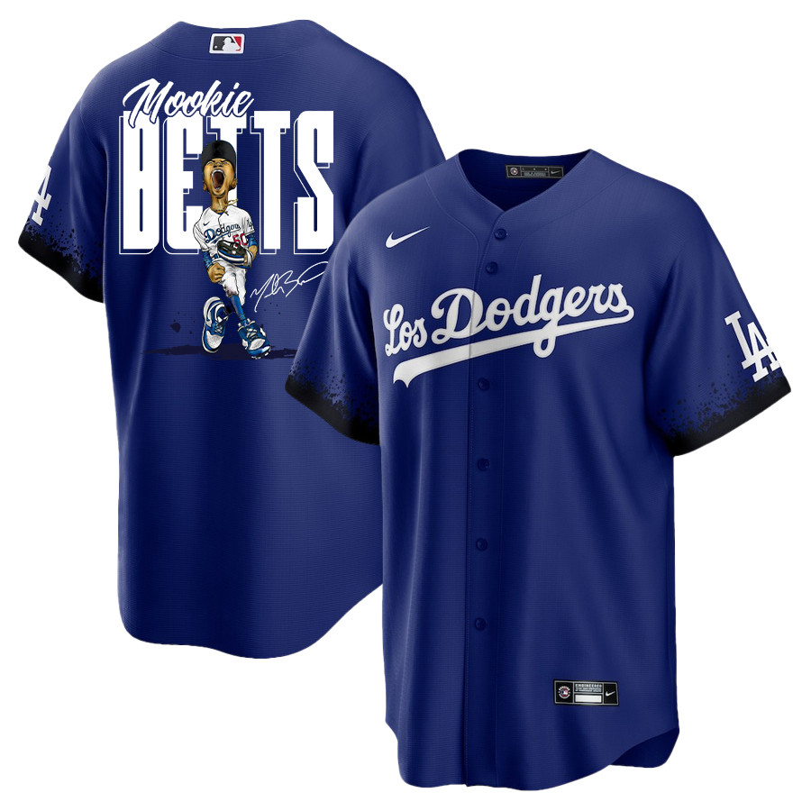 Mookie Betts 50 Los Angeles Dodgers Signed Cartoon 2023 City Connect Player Men Jersey - Royal 