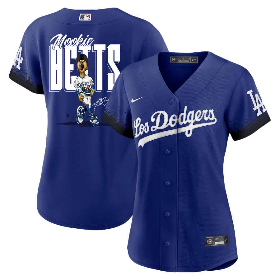 Mookie Betts 50 Los Angeles Dodgers Signed Cartoon 2023 City Connect Player Women Jersey - Royal 