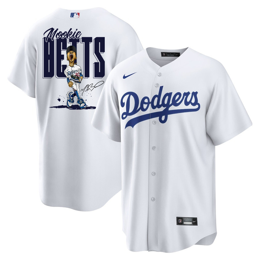 Mookie Betts 50 Los Angeles Dodgers Signed Cartoon 2023 Home Player Men Jersey - White 