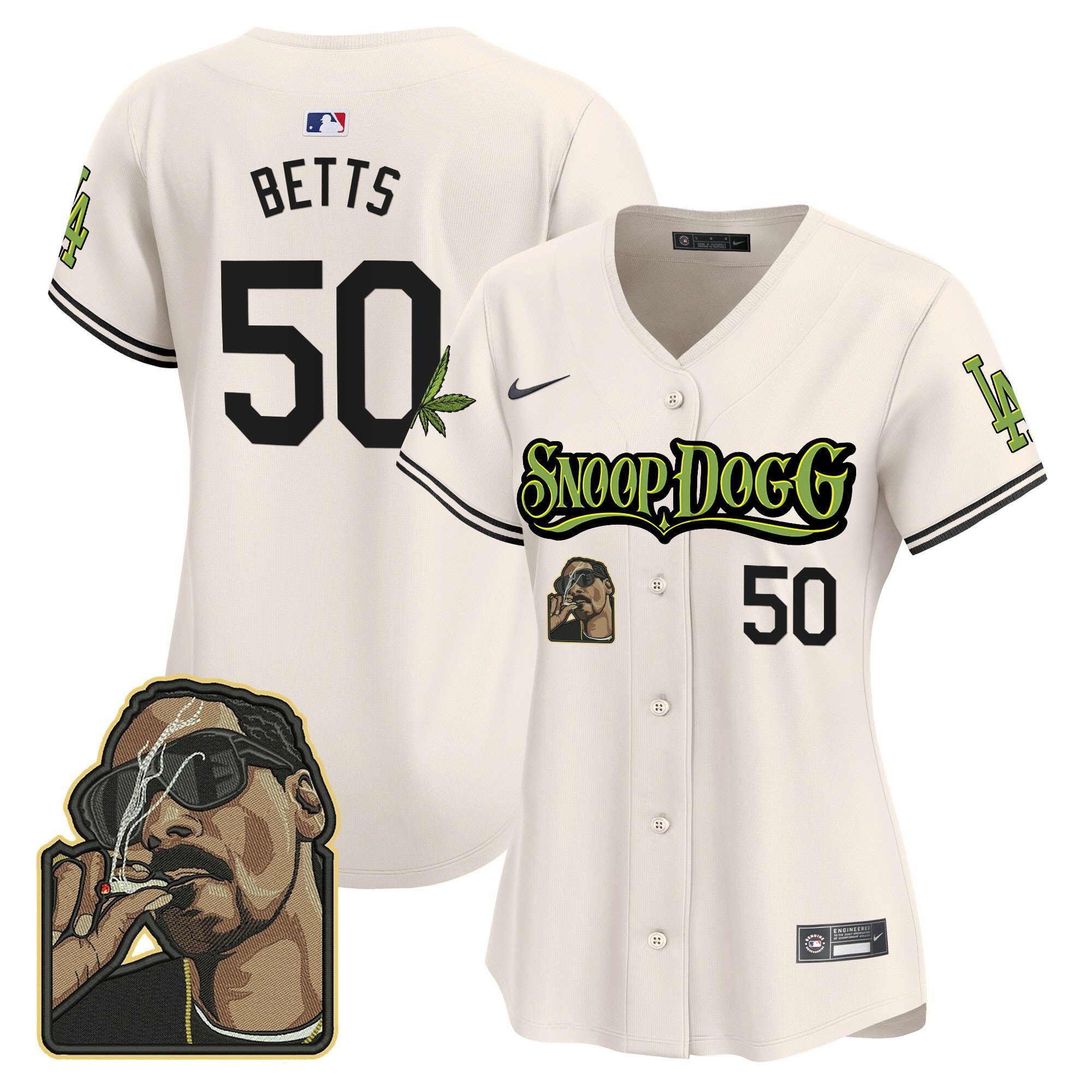 Mookie Betts 50 Los Angeles Dodgers Snoop Dogg Women Jersey - Cream 