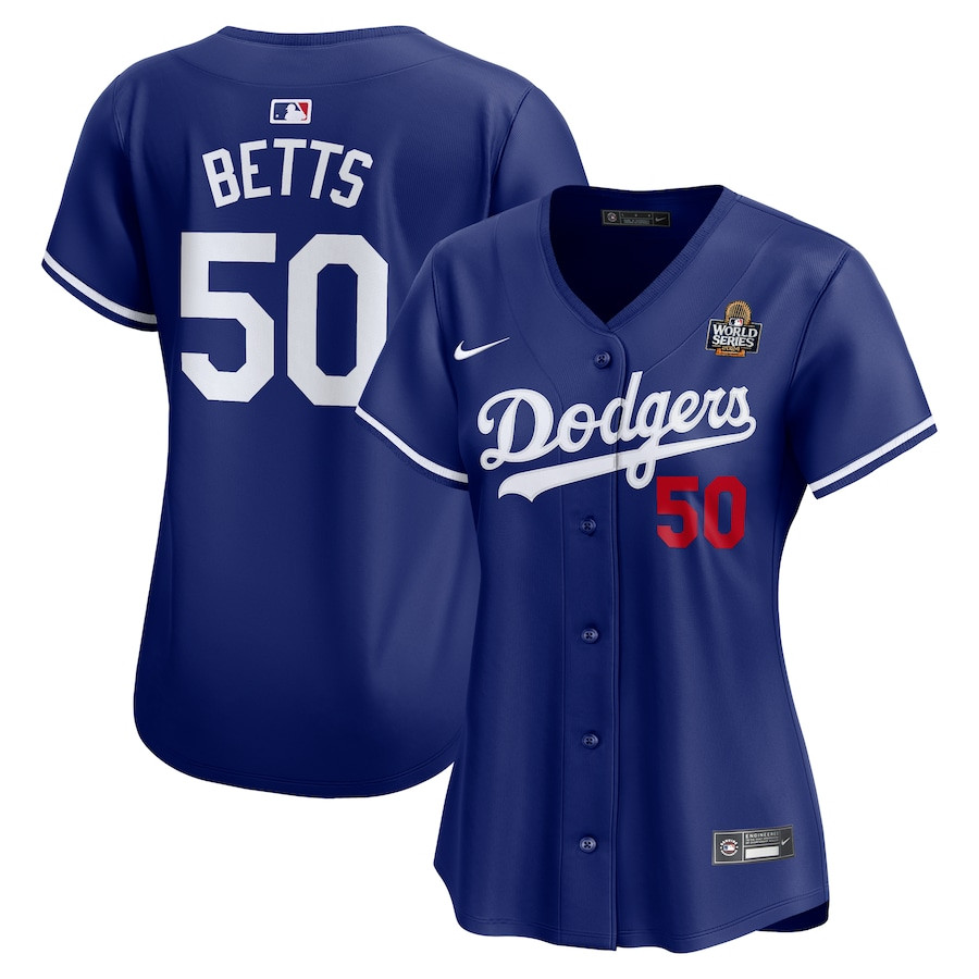 Mookie Betts 50 Los Angeles Dodgers Women's 2024 World Series Alternate Limited Jersey - Royal 