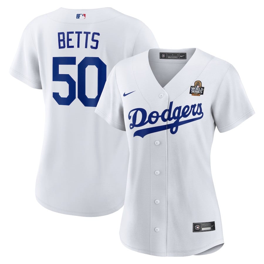 Mookie Betts 50 Los Angeles Dodgers Women's 2024 World Series Home Jersey - White 